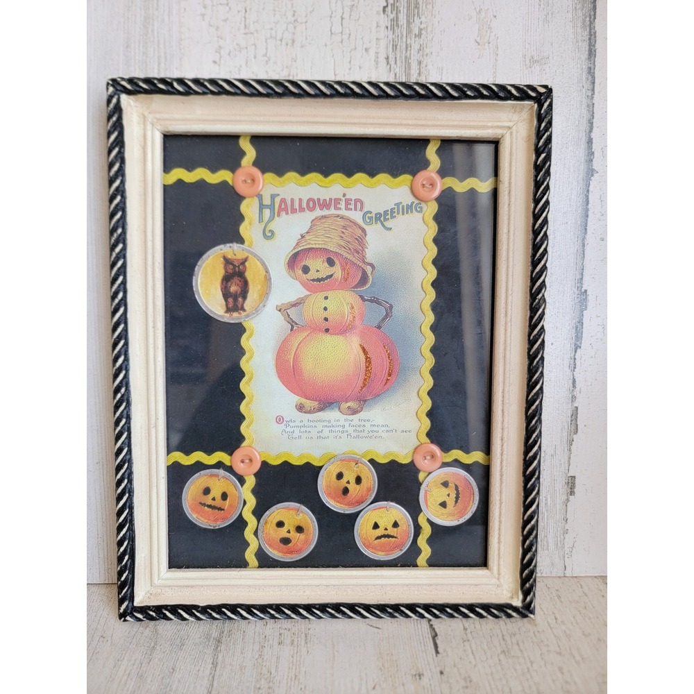 Halloween vintage frame pumpkin jack O'Lantern hanging home wall decor